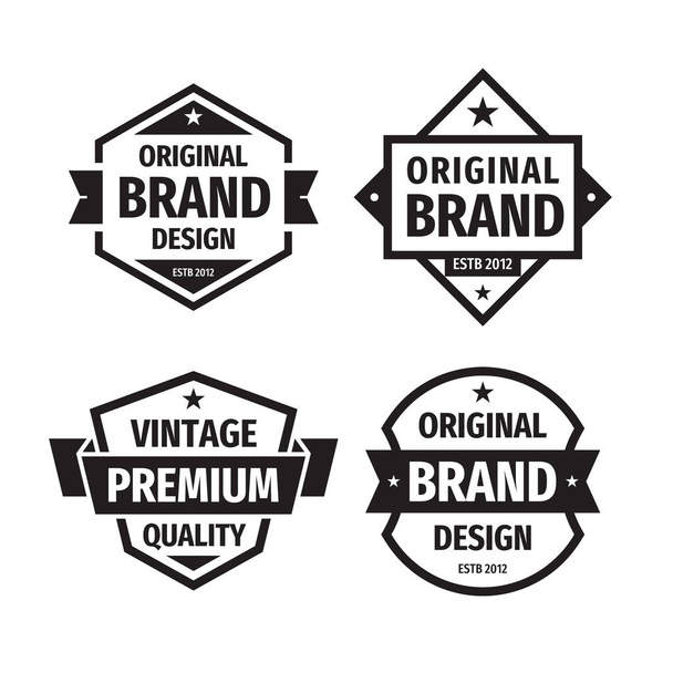 Design graphic badge logo vector set in retro vintage style. Original brand design, vintage premium quality. Promotion sticker. Retro vintage emblems. Black & white colors. - Vector, afbeelding