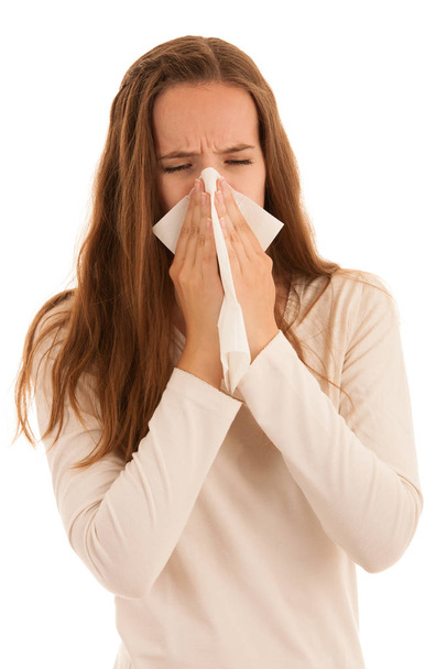 Upset young woman suffering from influenza at hom - Foto, imagen