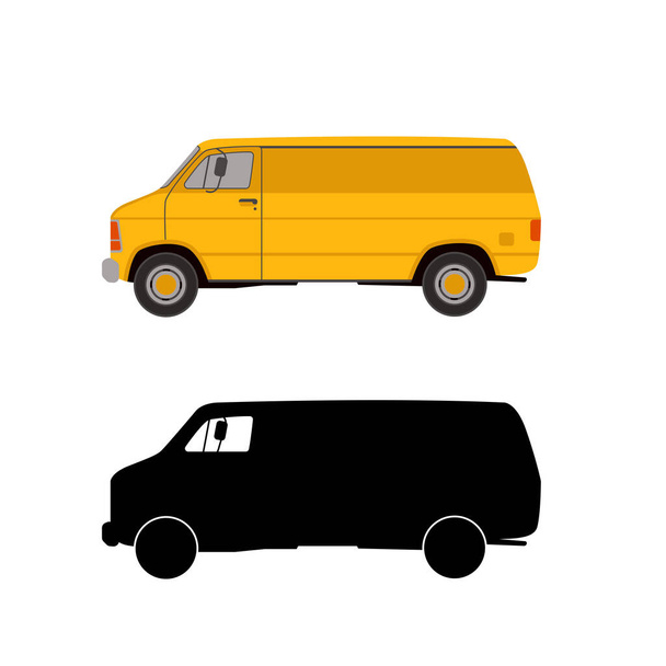 minivan set, ilustracja wektora, płaski i sylwetka, strona profilu - Wektor, obraz