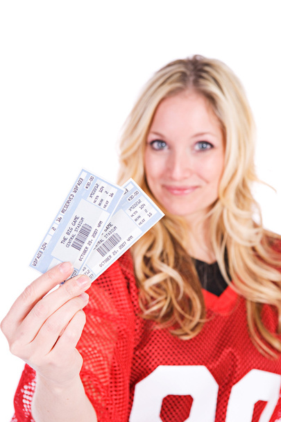 Football: Woman Holding TIckets To Game - Foto, imagen