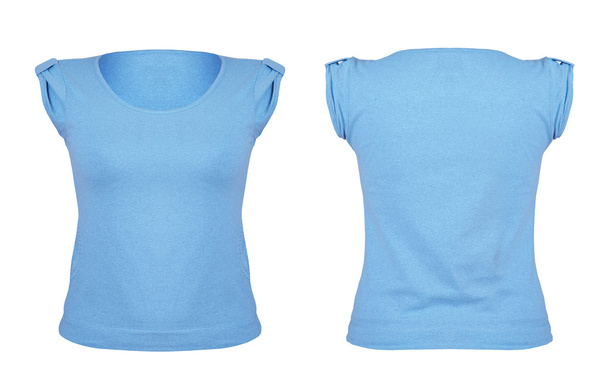 přední a zpět modré tričko na bílém pozadí - Fotografie, Obrázek