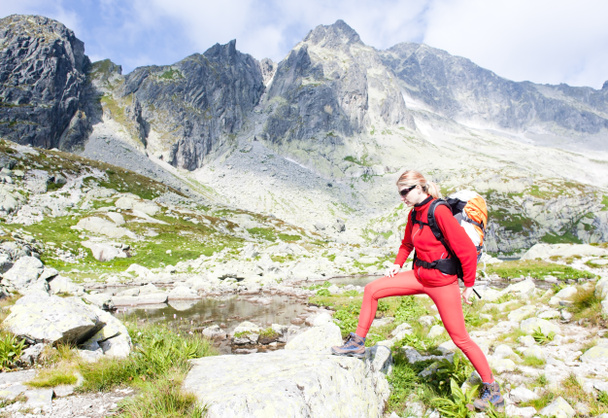 vrouw backpacker in hoge Tatra - Foto, afbeelding