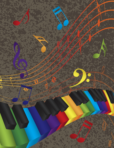 piano golvende rand met 3D-kleurrijke sleutels en muziek Opmerking - Vector, afbeelding