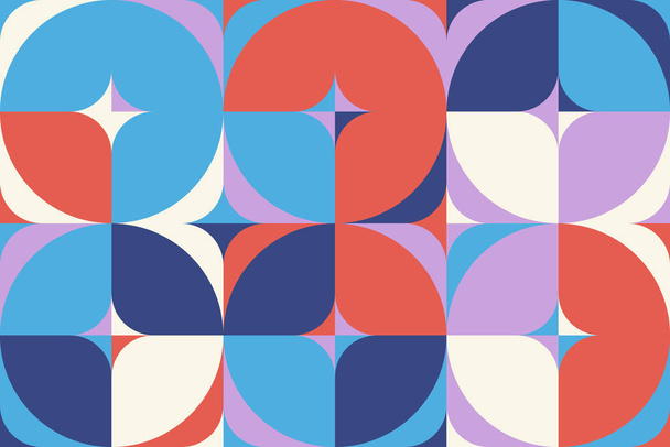 Mitte des Jahrhunderts geometrische abstrakte Muster mit einfachen Formen und schöner Farbpalette. Einfache geometrische Musterzusammensetzung, beste Verwendung im Webdesign, Visitenkarte, Einladung, Poster, Textildruck. - Vektor, Bild