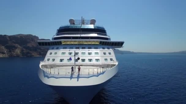 Fascinating aerial drone view on luxury resort tourist cruise liner ship sailing slow on calm blue ocean water seascape - Footage, Video