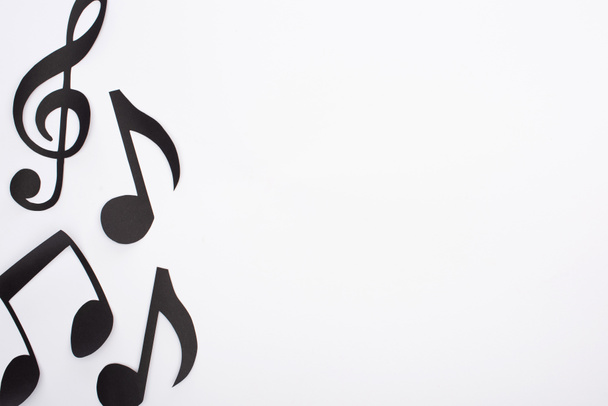 Top view of paper cut music notes on white background - 写真・画像