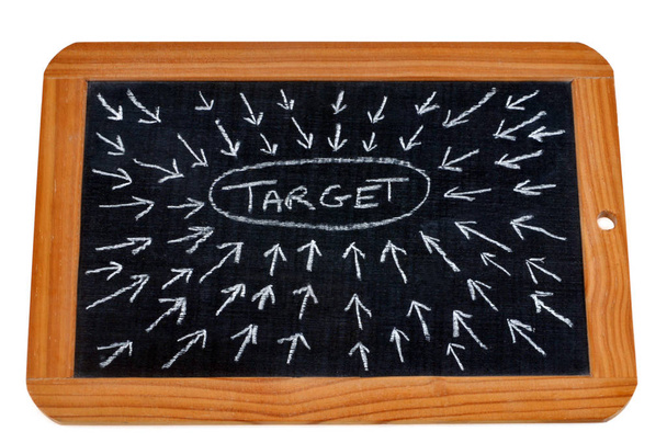 The word target surrounded by arrows written on a school slate - Photo, Image