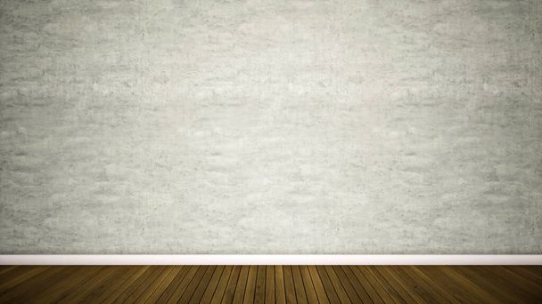 Concetto o concettuale vintage o grungy sfondo marrone di legno naturale o legno vecchio pavimento texture e muro di cemento per contrasto. Una metafora di illustrazione 3d per tempo, materiale, solitudine o ruggine - Foto, immagini