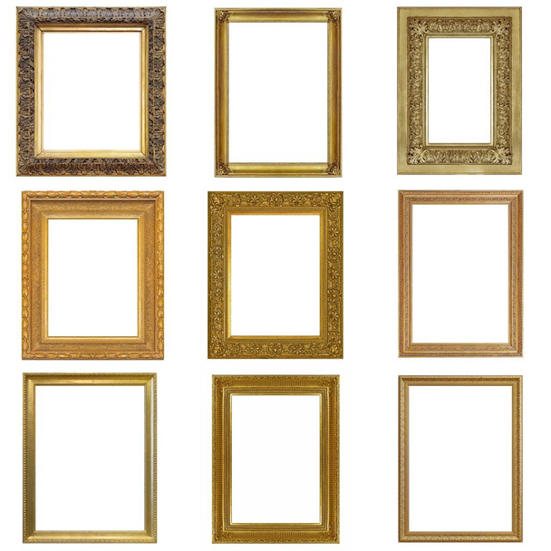 Set of golden frames for paintings, mirrors or photo isolated on white background - Photo, Image