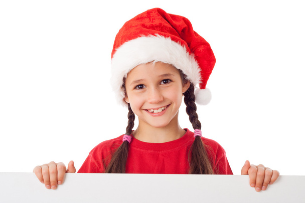 空のバナーで立っているクリスマスの女の子 - 写真・画像