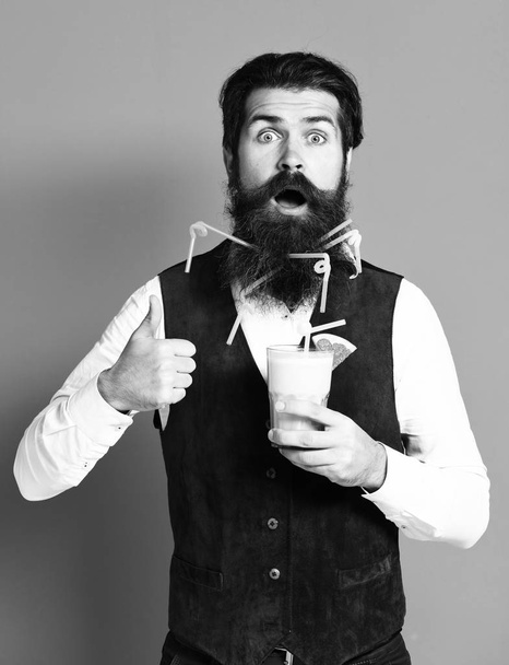 surprised handsome bearded man with long beard - Φωτογραφία, εικόνα