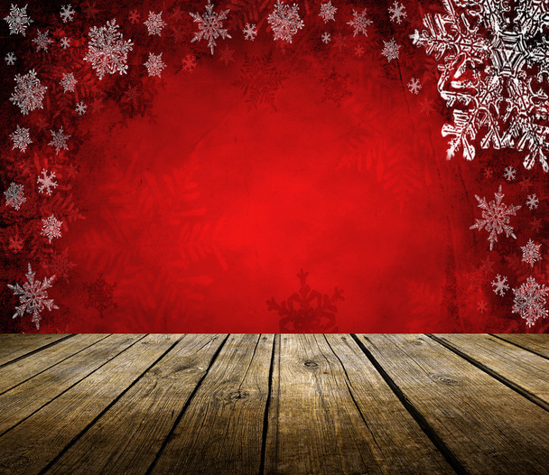 Empty wooden deck table with christmas background - Photo, Image