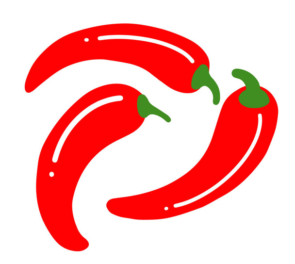 három piros fényes chili paprika egyszerű vektor illusztráció - Vektor, kép