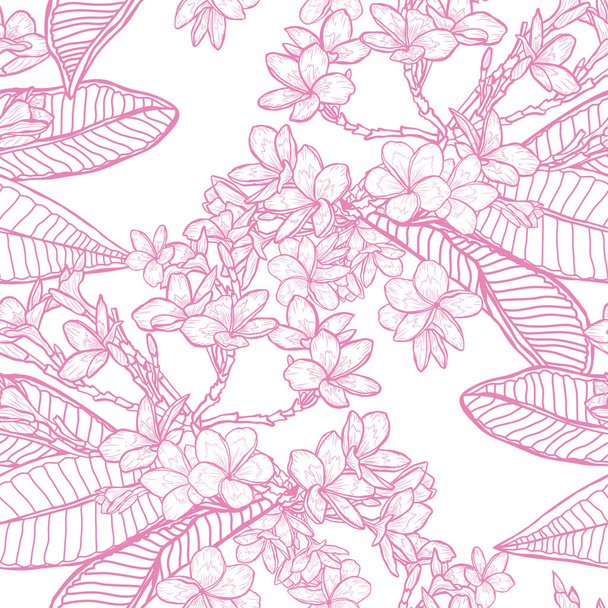Elegant seamless pattern with plumeria flowers, design elements. Floral  pattern for invitations, cards, print, gift wrap, manufacturing, textile, fabric, wallpapers - Vector, Image