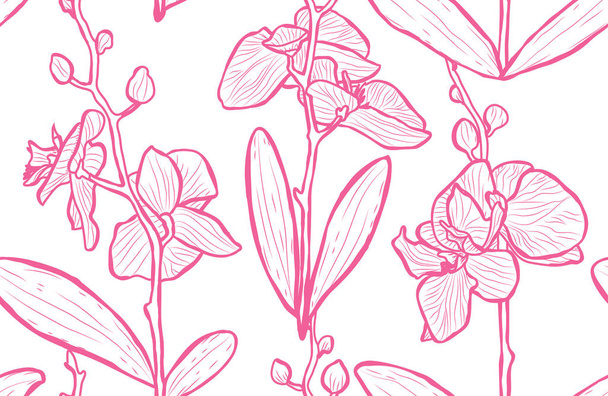 Elegant seamless pattern with orchid flowers, design elements. Floral  pattern for invitations, cards, print, gift wrap, manufacturing, textile, fabric, wallpapers - Vector, Imagen