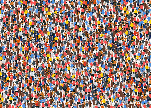 Large group of people crowded on white background. - Vector, Image