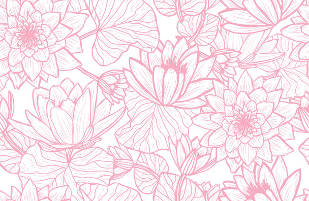 Elegant seamless pattern with lotus  flowers, design elements. Floral  pattern for invitations, cards, print, gift wrap, manufacturing, textile, fabric, wallpapers - Vector, Imagen