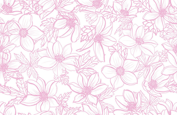 Elegant seamless pattern with anemone flowers, design elements. Floral  pattern for invitations, cards, print, gift wrap, manufacturing, textile, fabric, wallpapers - Vetor, Imagem