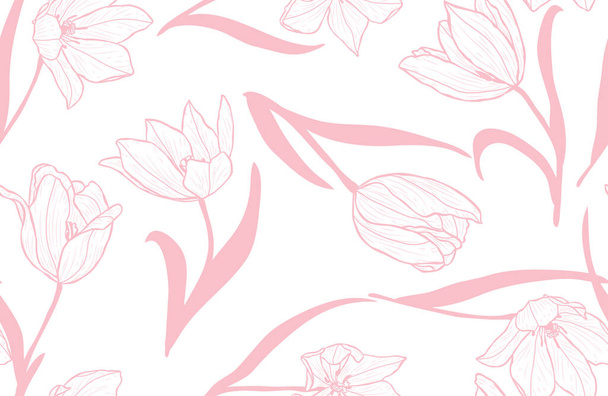Elegant seamless pattern with tulip flowers, design elements. Floral  pattern for invitations, cards, print, gift wrap, manufacturing, textile, fabric, wallpapers - Вектор, зображення
