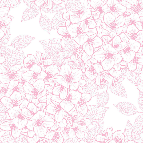 Elegant seamless pattern with jasmine flowers, design elements. Floral  pattern for invitations, cards, print, gift wrap, manufacturing, textile, fabric, wallpapers - Vetor, Imagem