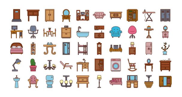 Isolated home line and fill style icon set vector design - Vector, Image