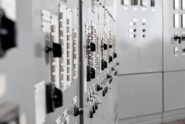 Industry. Regulation and control elements on the control cabinet. Close-up. - Photo, Image