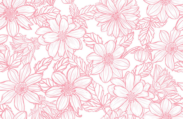 Elegant seamless pattern with dahlia flowers, design elements. Floral  pattern for invitations, cards, print, gift wrap, manufacturing, textile, fabric, wallpapers - Вектор,изображение