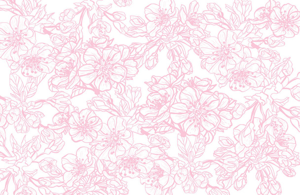 Elegant seamless pattern with sakura flowers, design elements. Floral  pattern for invitations, cards, print, gift wrap, manufacturing, textile, fabric, wallpapers - Vector, Imagen