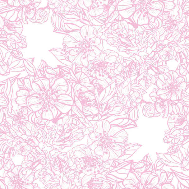 Elegant seamless pattern with sakura flowers, design elements. Floral  pattern for invitations, cards, print, gift wrap, manufacturing, textile, fabric, wallpapers - Wektor, obraz