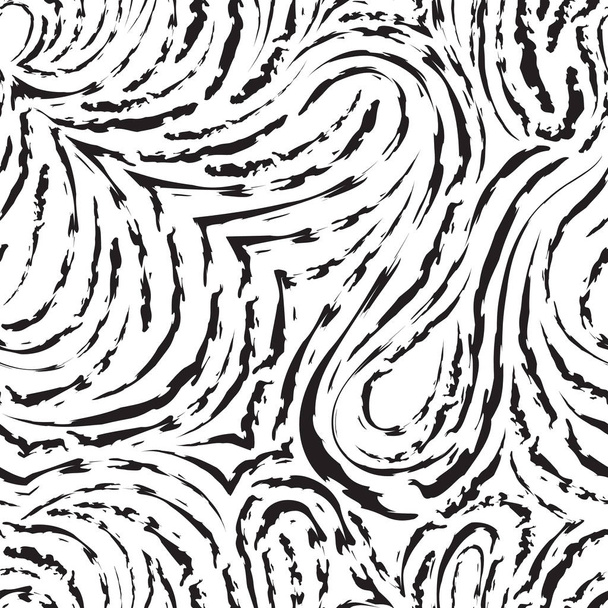Seamless vector pattern of smooth and broken lines in the form of loops and arcs. Black texture for decoration of fabrics or wrapping paper. Papillary lines. - Vektor, kép
