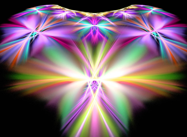 Abstract multycolored fractal symmetrical composition on black background. Gráficos gerados por computador
. - Foto, Imagem