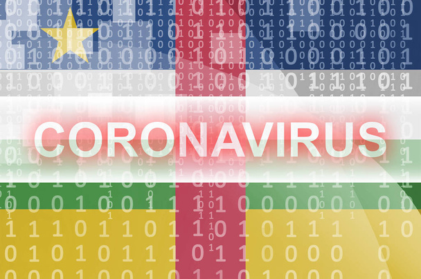 Bandeira da República Centro-Africana e composição abstrata digital futurista com inscrição branca Coronavirus. Conceito de surto de vírus Covid-19
 - Foto, Imagem
