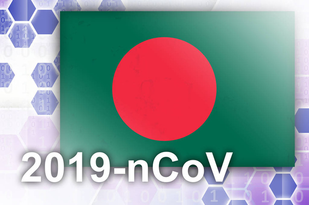 Bandera de Bangladesh y composición abstracta digital futurista con inscripción 2019-nCoV. Concepto de brote de virus Covid-19
 - Foto, Imagen
