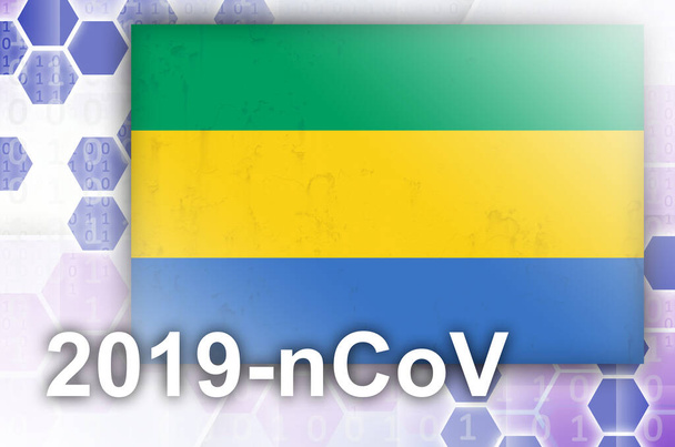 Габонский флаг и футуристическая цифровая абстрактная композиция с надписью 2019-nCoV. Концепция вспышки вируса Covid-19
 - Фото, изображение