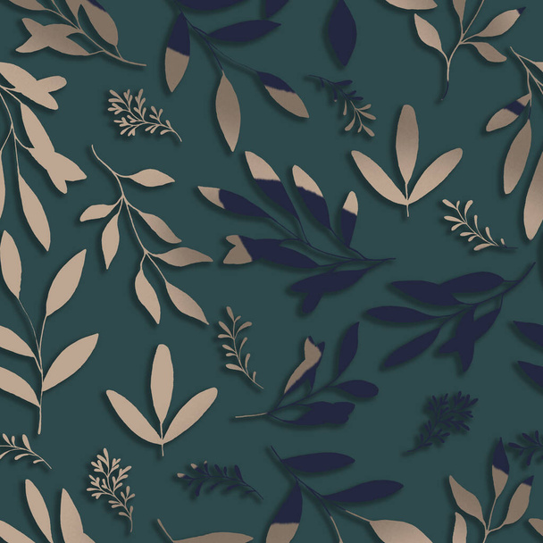 Floral seamless pattern with leaves and flowers. Doodles ornament. - 写真・画像