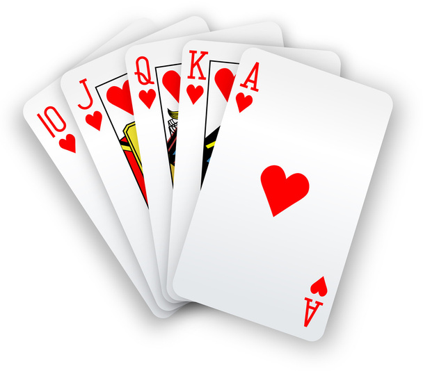 Pokerkarten Straight Flush Hearts Hand - Vektor, Bild