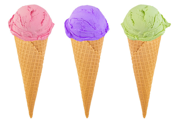 Set of ice cream in waffle cone isolated on white background. - Photo, Image