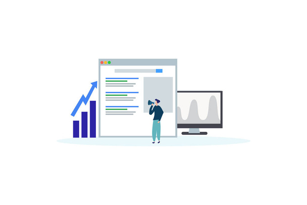 Seo-Analyse. Geschäftsanalyse Konzept Illustrationskonzept für Web Landing Page Template, Banner, Flyer und Präsentation - Vektor, Bild