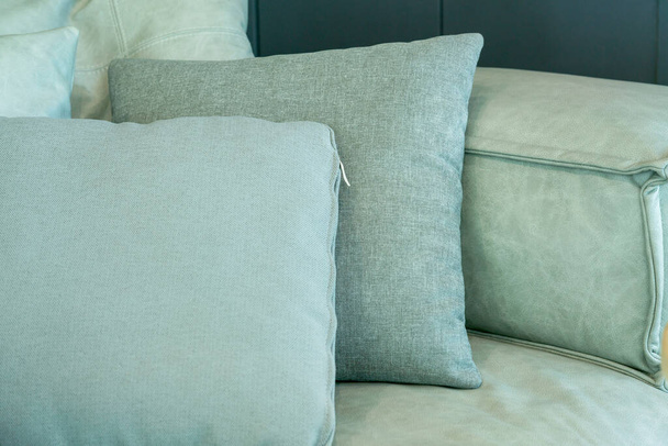 soft cozy pollows on modern sofa background home design concept - Zdjęcie, obraz