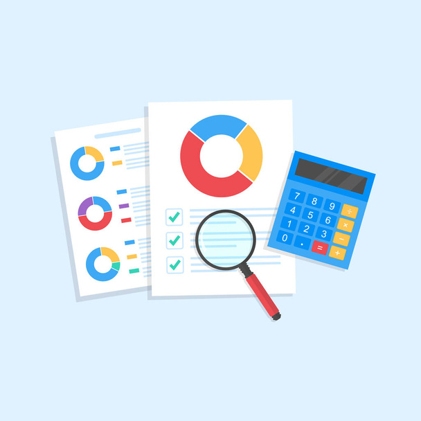 clipboard. Audit research vectors icon, financial report data analysis, analytics accounting concept with charts and diagrams. Clipboard vector template. Vector illustration.10 eps. - ベクター画像