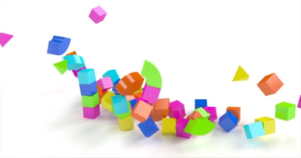 Destruction of a toy building made of colored cubes. - Felvétel, videó