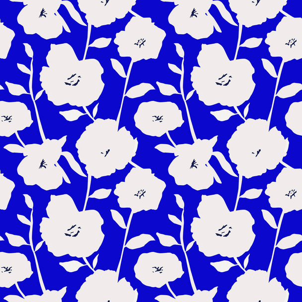 abstract vintage seamless floral pattern. white flowers on blue background. vector illustration - Wektor, obraz