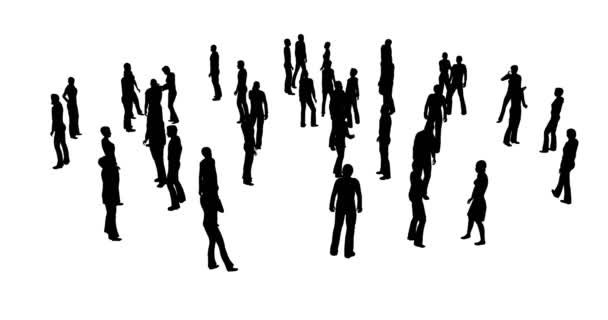 Collection with silhouettes people white on white background. Businessman, businesswoman people group standing together. Young caucasian white businessman set. Black outline. Business team. - Πλάνα, βίντεο