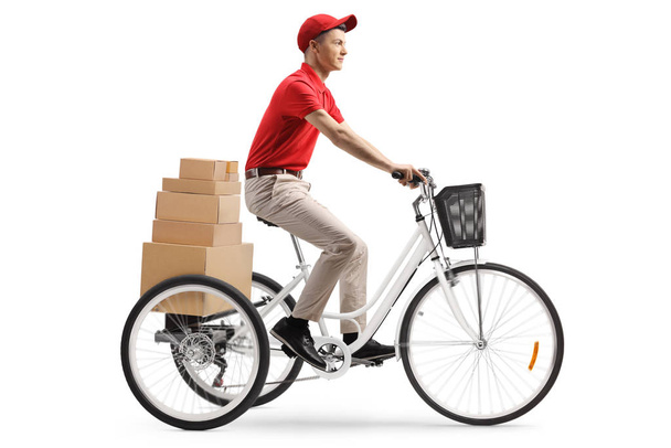 Delivery guy on a tricycle isolated on white background - Φωτογραφία, εικόνα