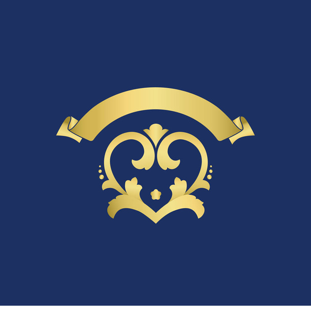 Royal Place Logo Template - stylové logo se stylovým klasickým barokním a stuhovým písmenem. Zlatá barva - Vektor, obrázek