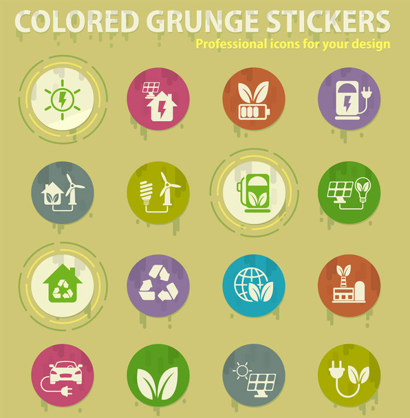 ícones grunge coloridos de energia alternativa com cola de suor para aplicações web e móveis de design
 - Vetor, Imagem