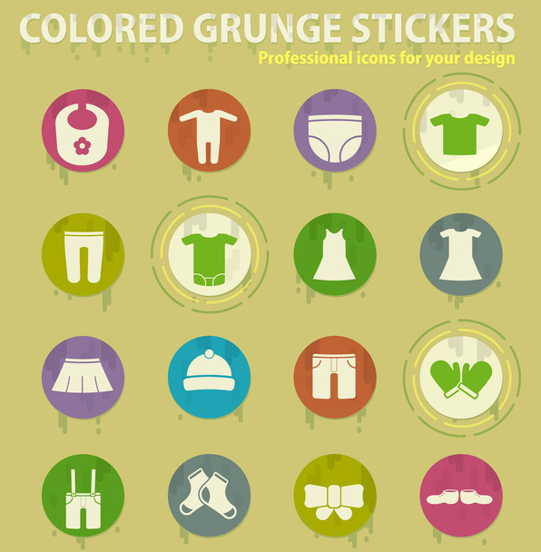 Gyermek ruházat színes grunge ikonok izzadság ragasztó design web és mobil alkalmazások - Vektor, kép