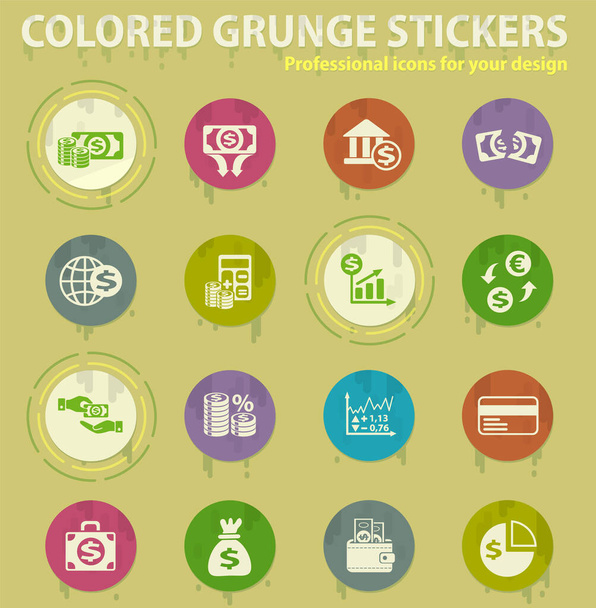 business finance gekleurde grunge pictogrammen met zweet lijm voor ontwerp web en mobiele toepassingen - Vector, afbeelding