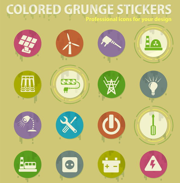 Elektryczność kolorowe ikony grunge z spotów kleju do projektowania aplikacji internetowych i mobilnych - Wektor, obraz