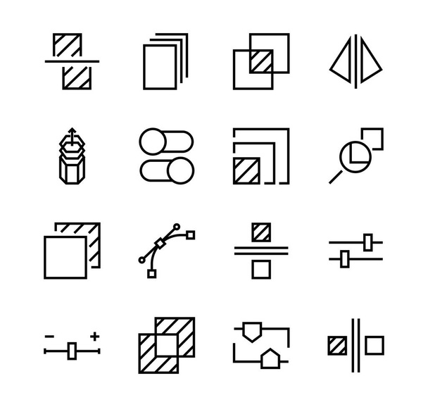 Un simple conjunto de iconos de línea vectorial relacionados con la edición de imágenes. Contiene iconos como recortar, copiar, escalar, rotar y más. Un derrame cerebral. 48x48 Pixel Perfect. Sobre fondo blanco - Vector, Imagen